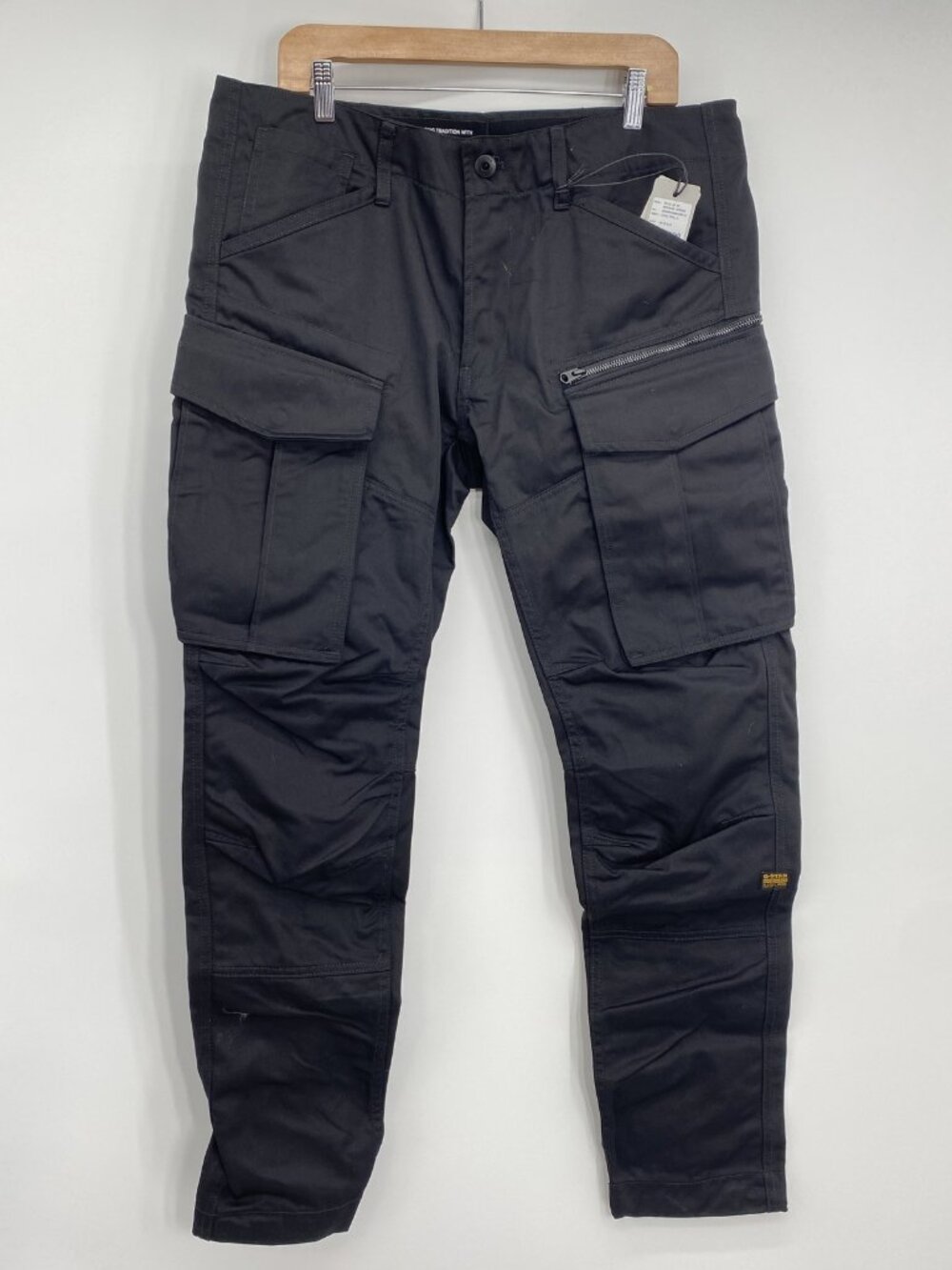 G-Star Mens Tapered Pants Black Size 36/34 Rovic Zip 3D Regular Fit Cargo Pocket